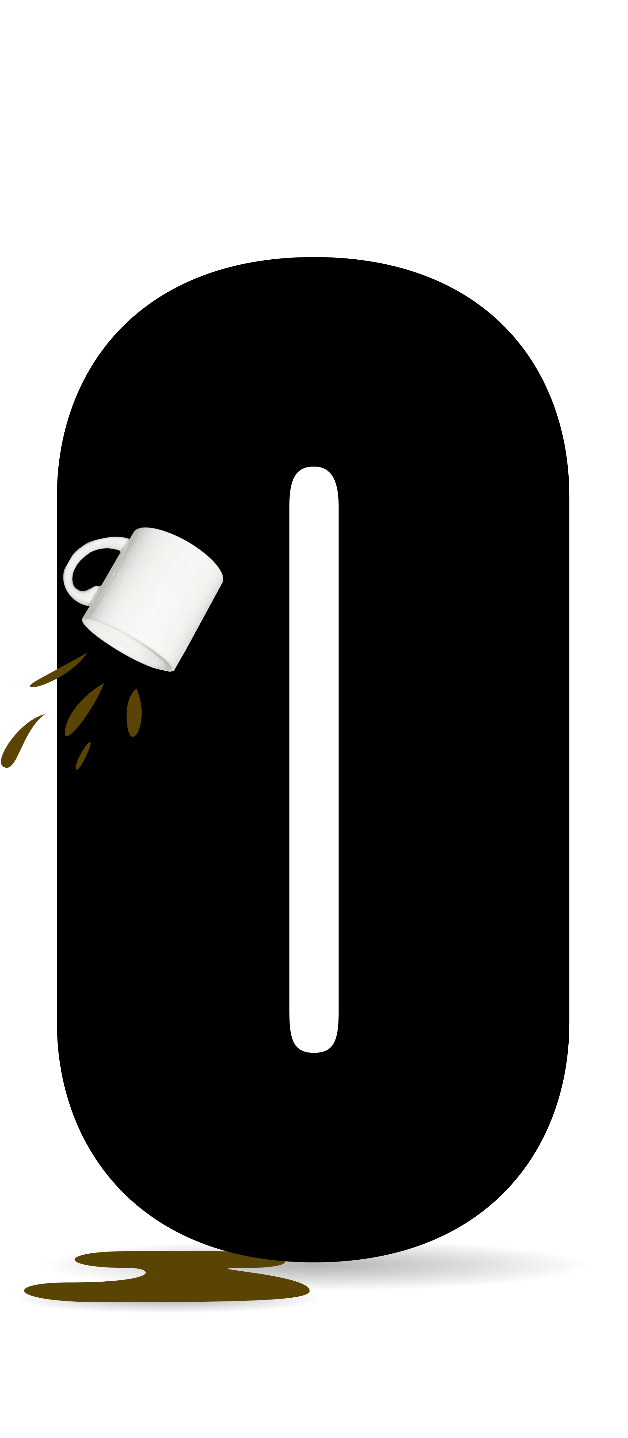 A mug of coffee falls off the O of another sans serif. Yikes!