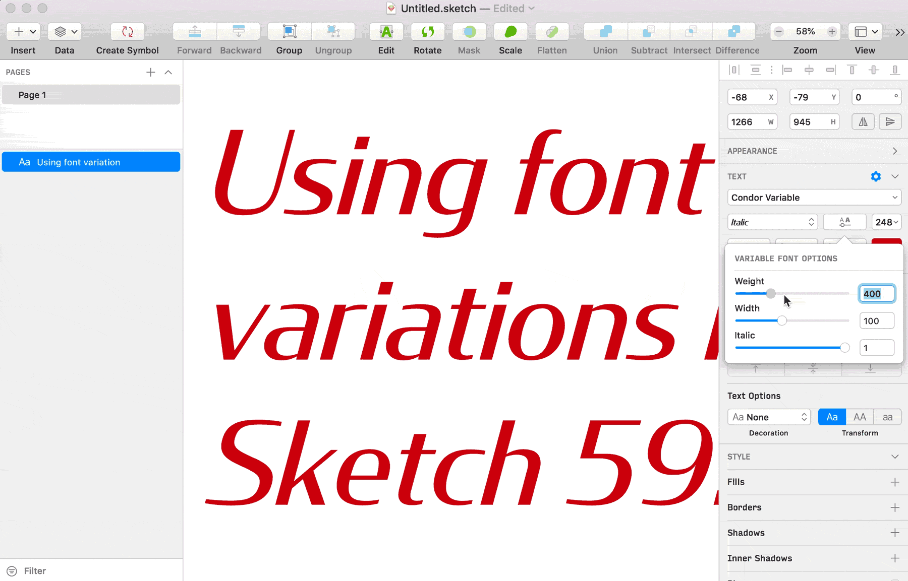 sketch supports variable fonts